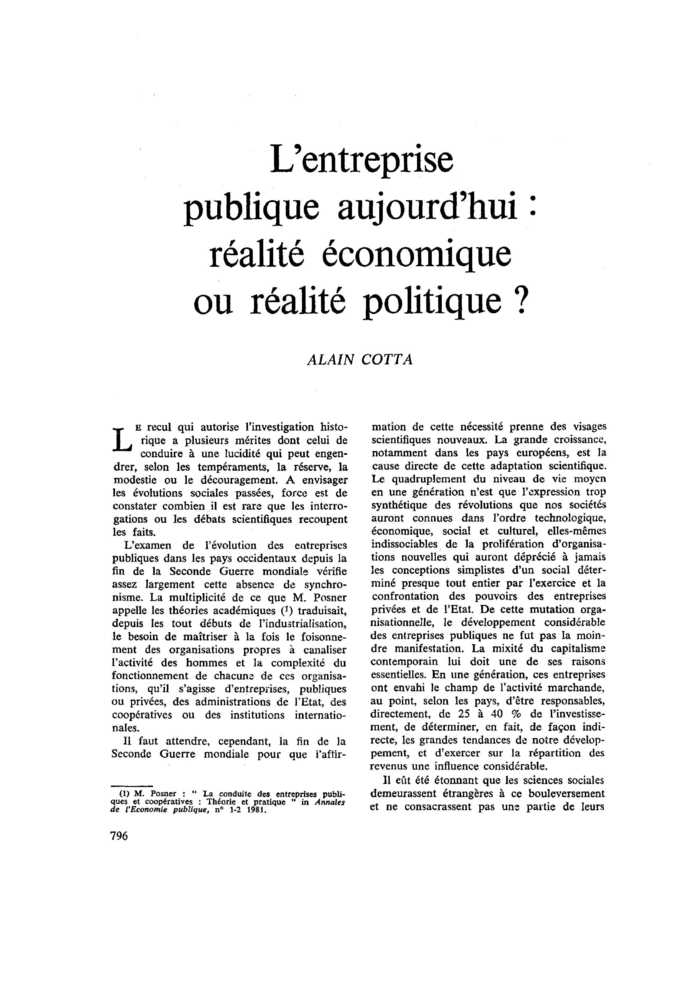 L’entreprise publique aujourd’hui : réalité économique ou réalité politique ?
 – page 1