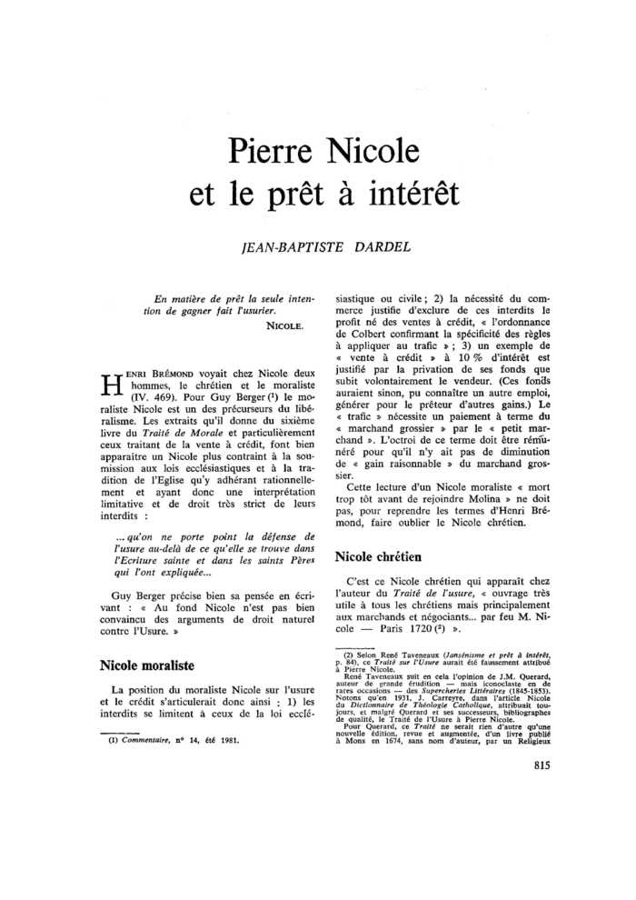 Pierre Nicole et le prêt à intérêt
 – page 1