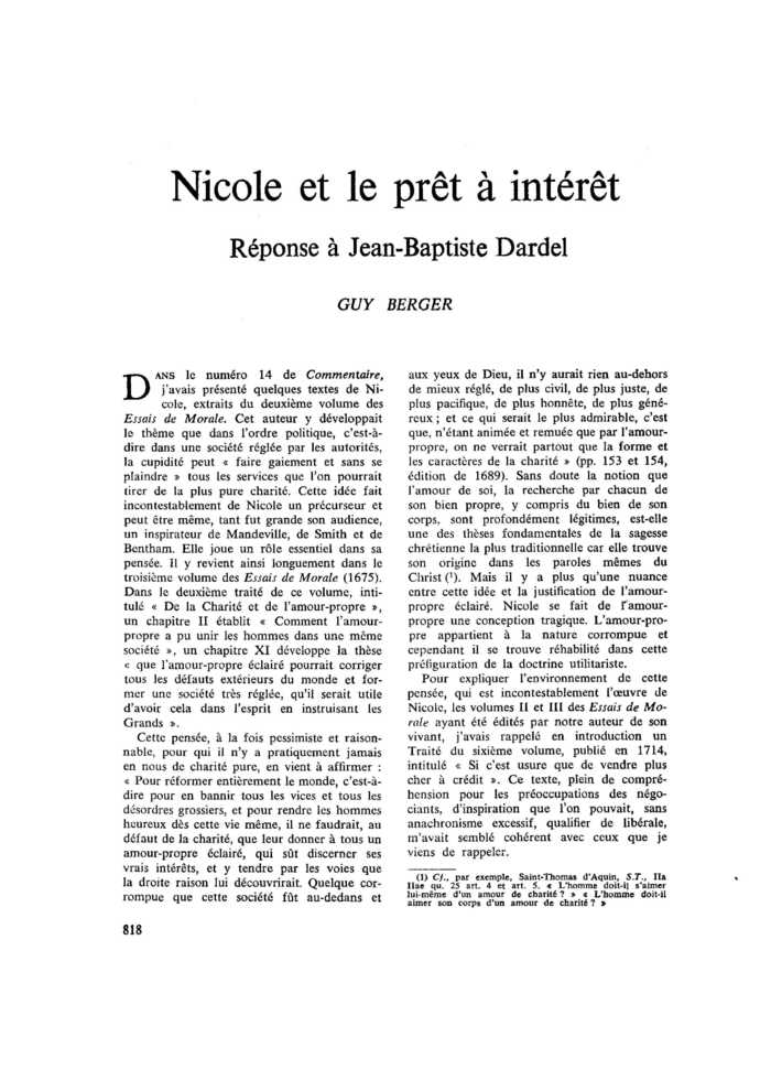 Nicole et le prêt à intérêt. Réponse à Jean-Baptiste Dardel
 – page 1