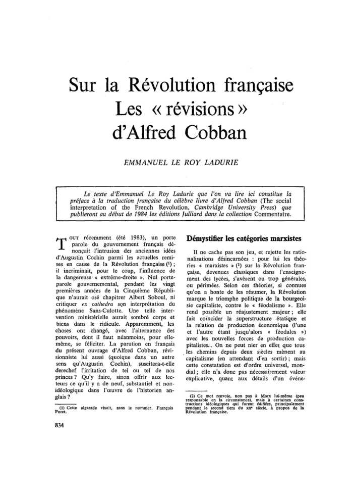 Sur la Révolution française. Les « révisions » d’Alfred Cobban
 – page 1