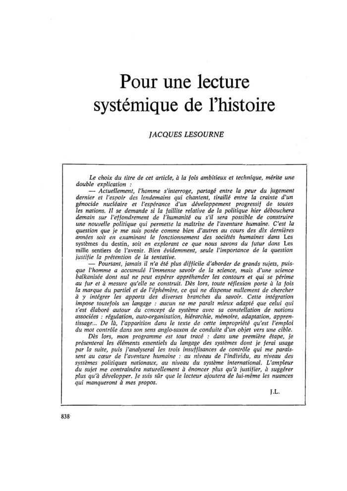 Pour une lecture systémique de l’histoire
 – page 1