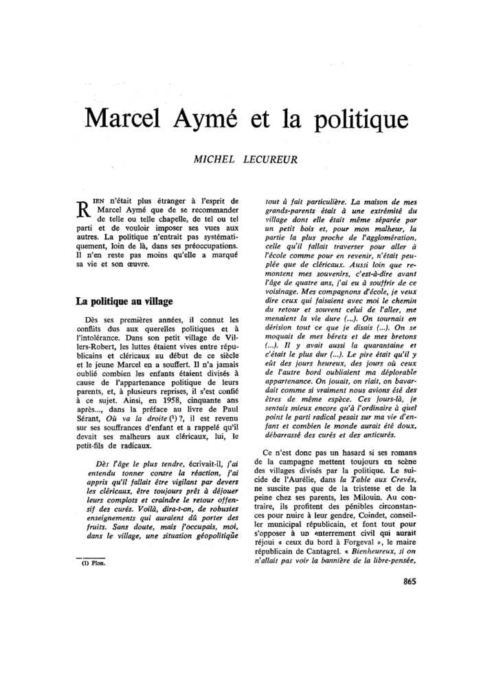 Marcel Aymé et la politique
 – page 1
