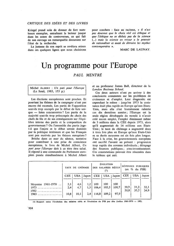 Un programme pour l’Europe
 – page 1