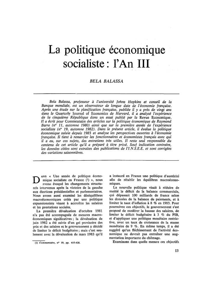 La politique économique socialiste : l’An III
 – page 1