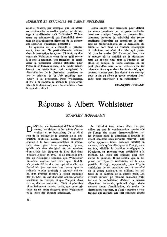 Réponse à Albert Wohlstetter
 – page 1