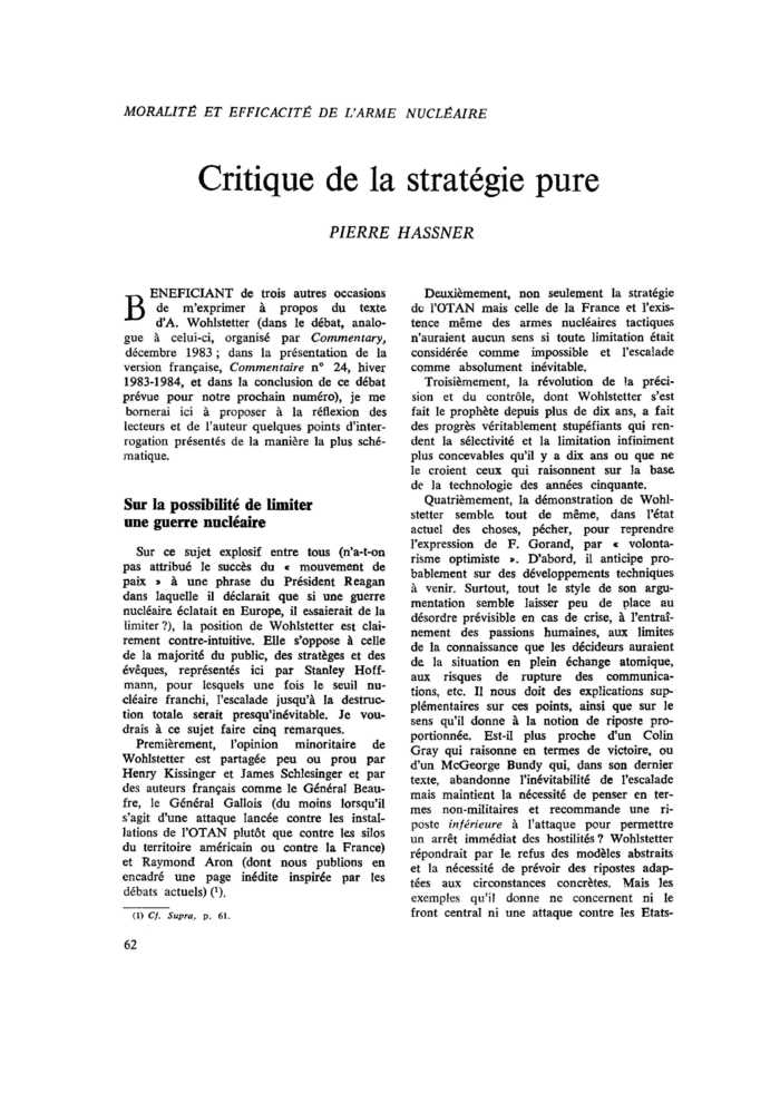 Critique de la stratégie pure
 – page 1