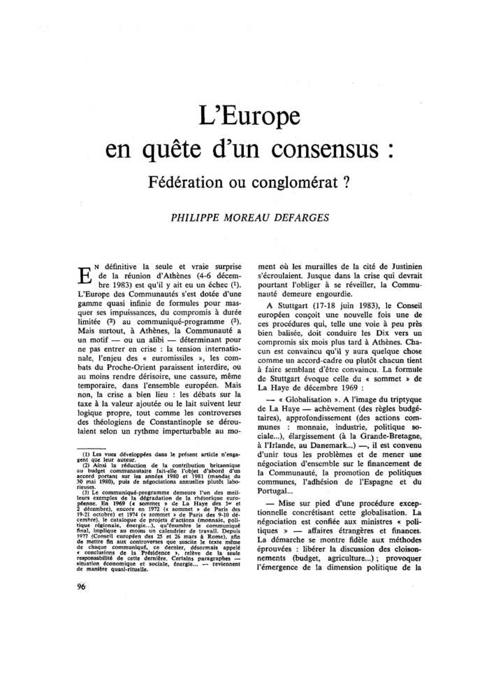 L’Europe en quête d’un consensus : fédération ou conglomérat ?
 – page 1