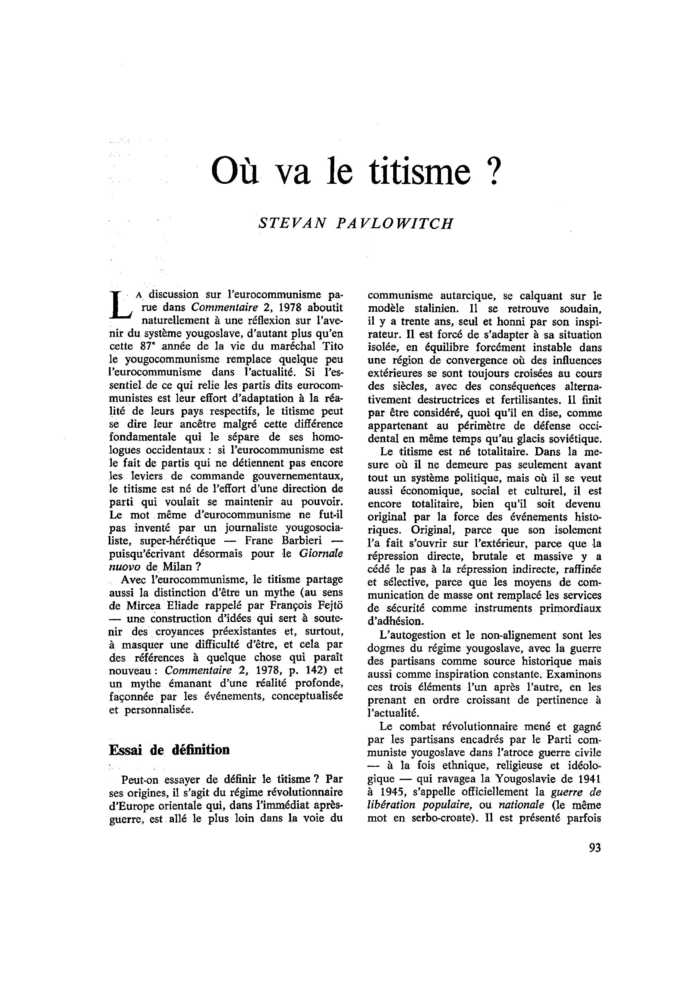 Où va le titisme ?
 – page 1