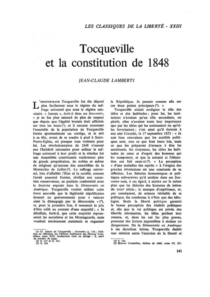Tocqueville et la constitution de 1848
 – page 1