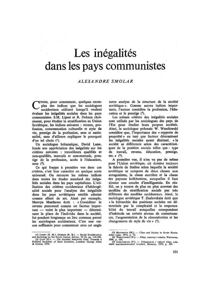 Les inégalités dans les pays communistes
 – page 1