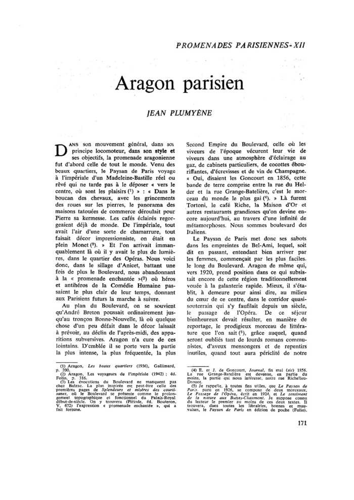 PROMENADES PARISIENNES (XII). Aragon parisien
 – page 1