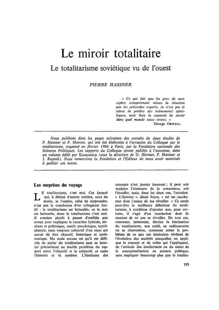 Le miroir totalitaire. Le totalitarisme soviétique vu de l’ouest
 – page 1