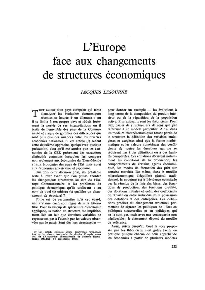 L’Europe face aux changements de structures économiques
 – page 1