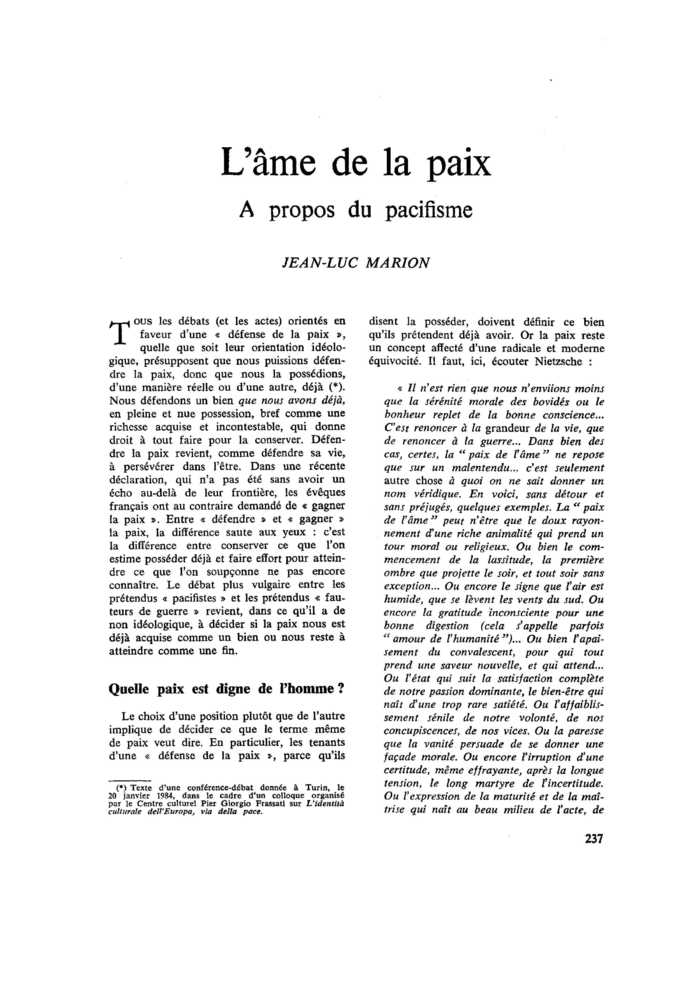 L’âme de la paix. À propos du pacifisme
 – page 1