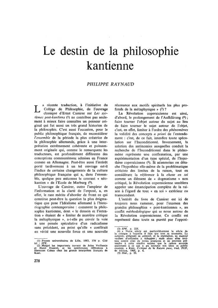 Le destin de la philosophie kantienne
 – page 1