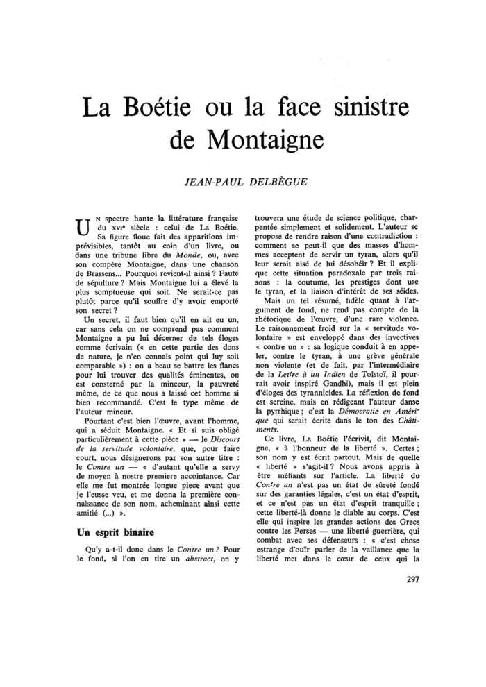 La Boétie ou la face sinistre de Montaigne
 – page 1