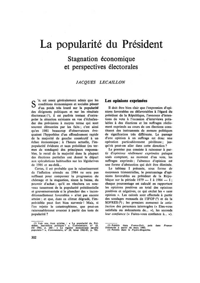 La popularité du Président. Stagnation économique et perspectives électorales
 – page 1