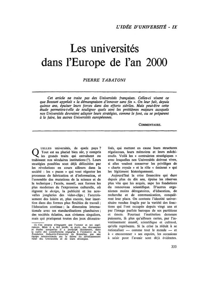 Les universités dans l’Europe de l’an 2000
 – page 1