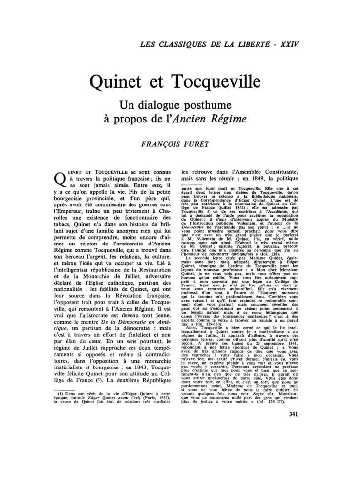 Quinet et Tocqueville. Un dialogue posthume à propos de l’Ancien Régime
 – page 1