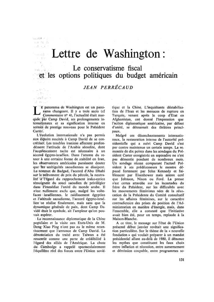 Lettre de Washington : Le conservatisme fiscal et les options politiques du budget américain
 – page 1