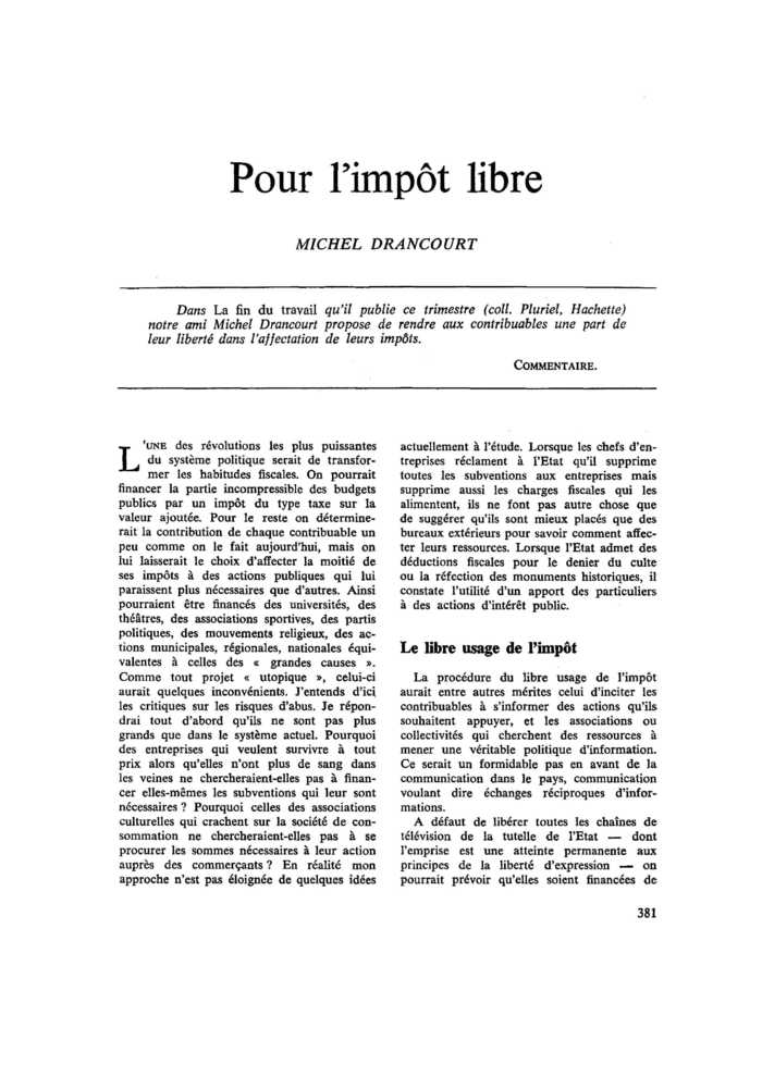 Pour l’impôt libre
 – page 1