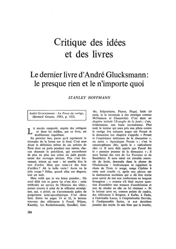 Le dernier livre d’André Glucksmann : le presque rien et le n’importe quoi
 – page 1