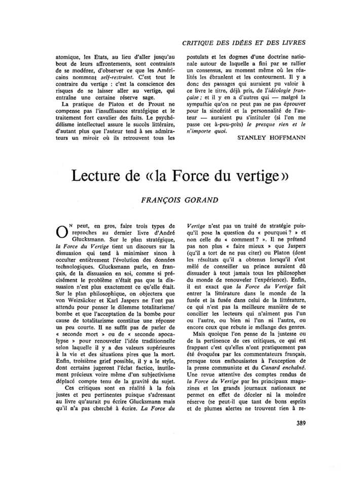 Lecture de « la Force du vertige »
 – page 1