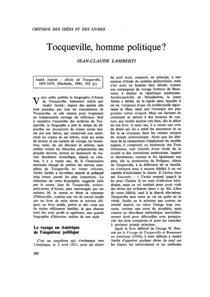 Tocqueville, homme politique ?
 – page 1