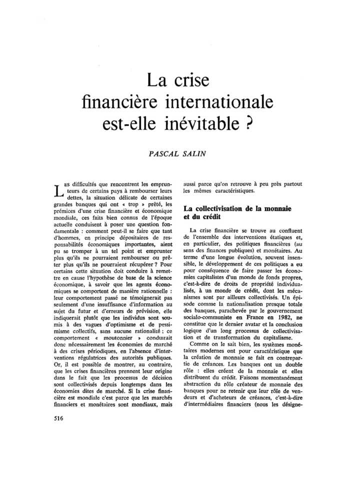 La crise financière internationale est-elle inévitable ?
 – page 1