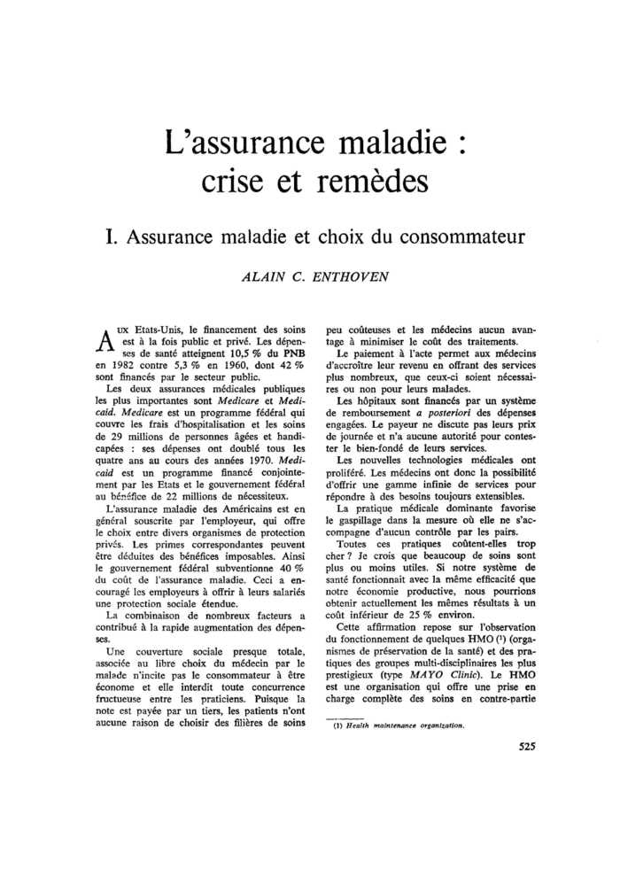 I. Assurance maladie et choix du consommateur
 – page 1