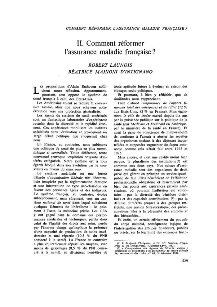 II. Comment réformer l’assurance maladie française ?
 – page 1