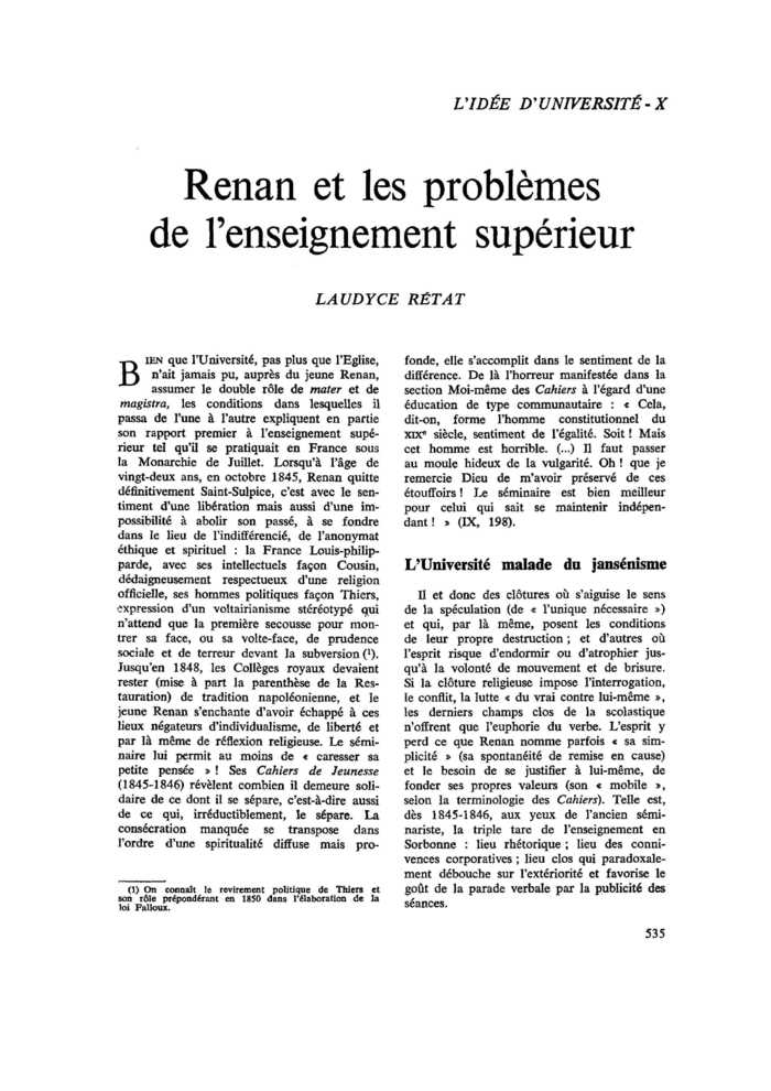 Renan et les problèmes de l’enseignement supérieur
 – page 1