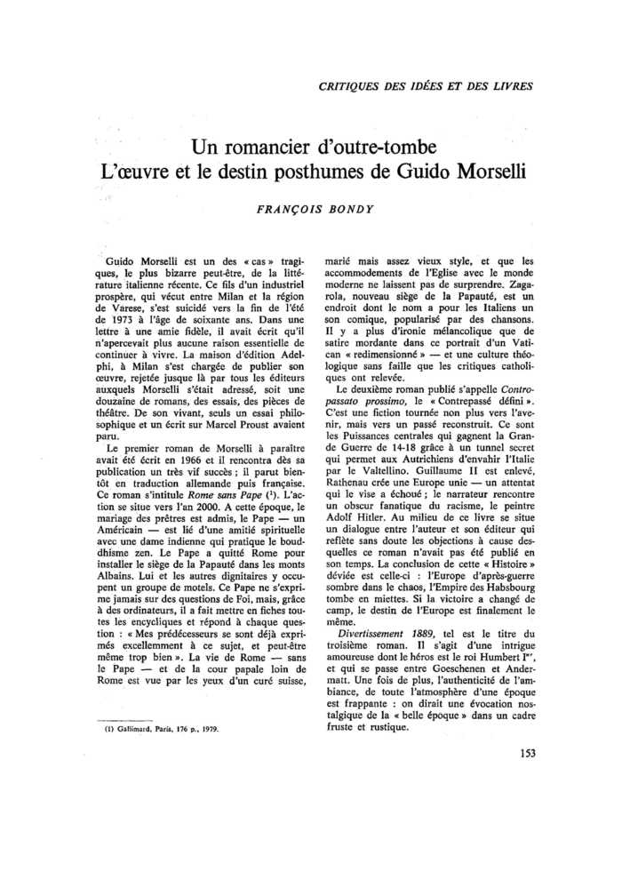 Un romancier d’outre-tombe. L’œuvre et le destin posthumes de Guido Morselli
 – page 1