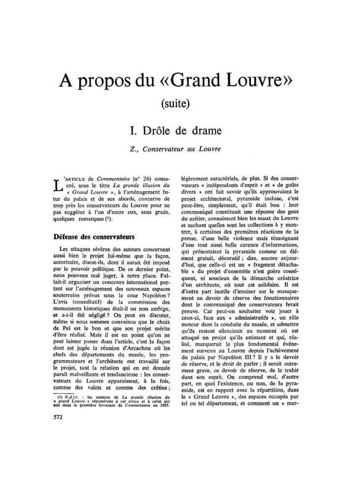 À propos du « Grand Louvre » (suite). I. Drôle de drame
 – page 1