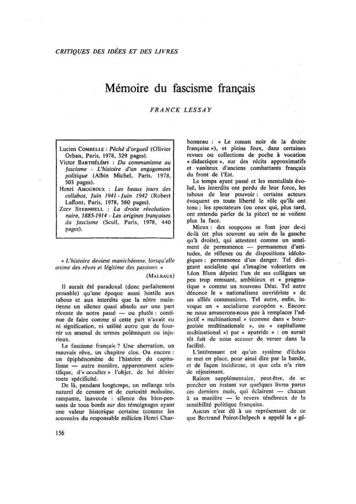 Mémoire du fascisme français
 – page 1