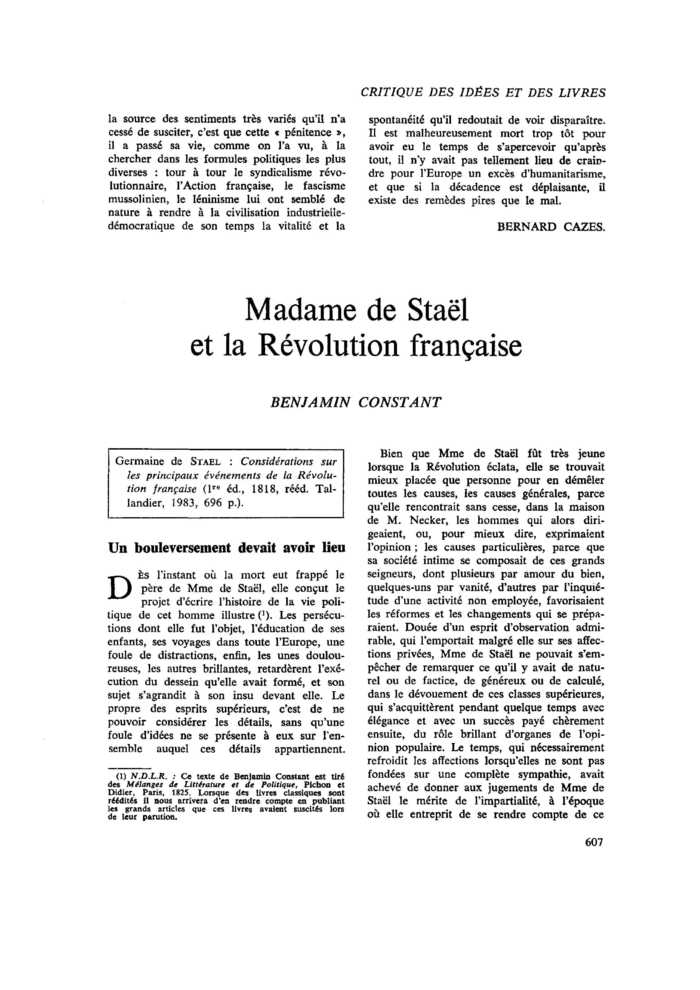 Madame de Staël et la Révolution française
 – page 1