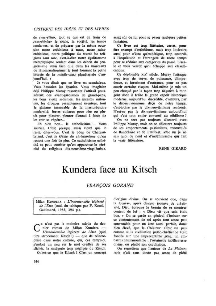 Kundera face au Kitsch
 – page 1