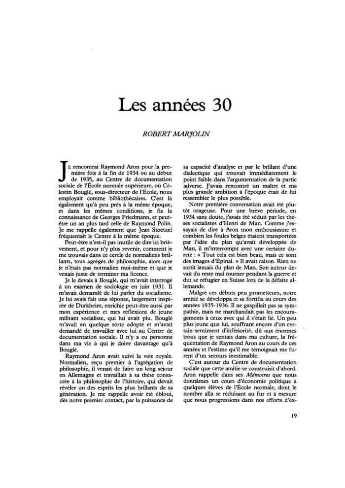 Les années 30
 – page 1