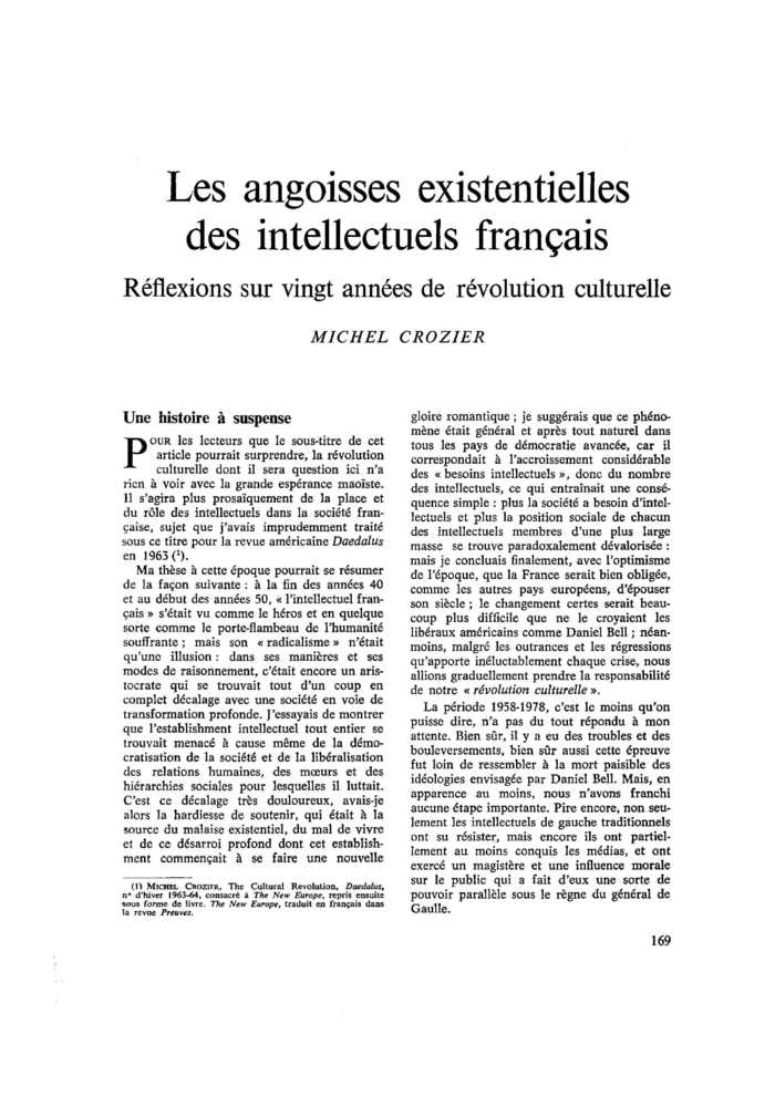 Les angoisses existentielles des intellectuels français. Réflexions sur vingt années de révolution culturelle
 – page 1