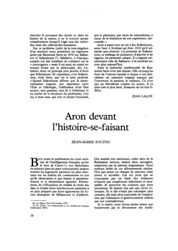 Aron devant l’histoire-se-faisant
 – page 1