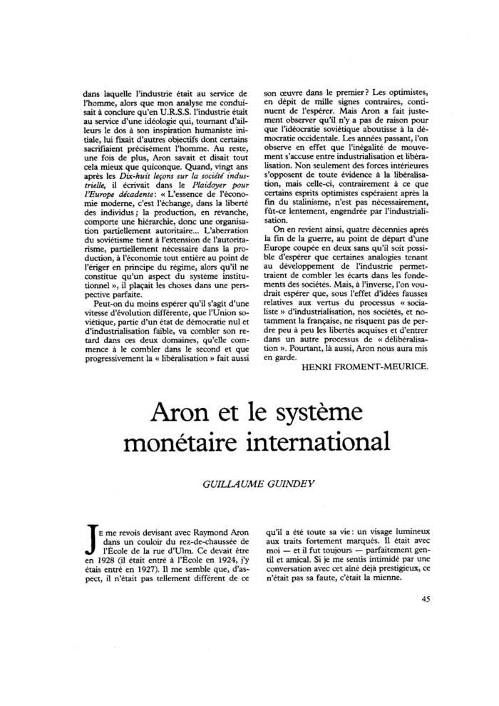 Aron et le système monétaire international
 – page 1