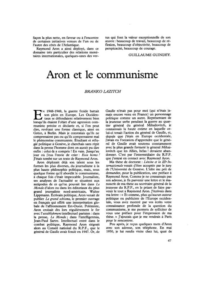 Aron et le communisme
 – page 1