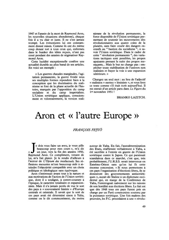 Aron et « l’autre Europe »
 – page 1