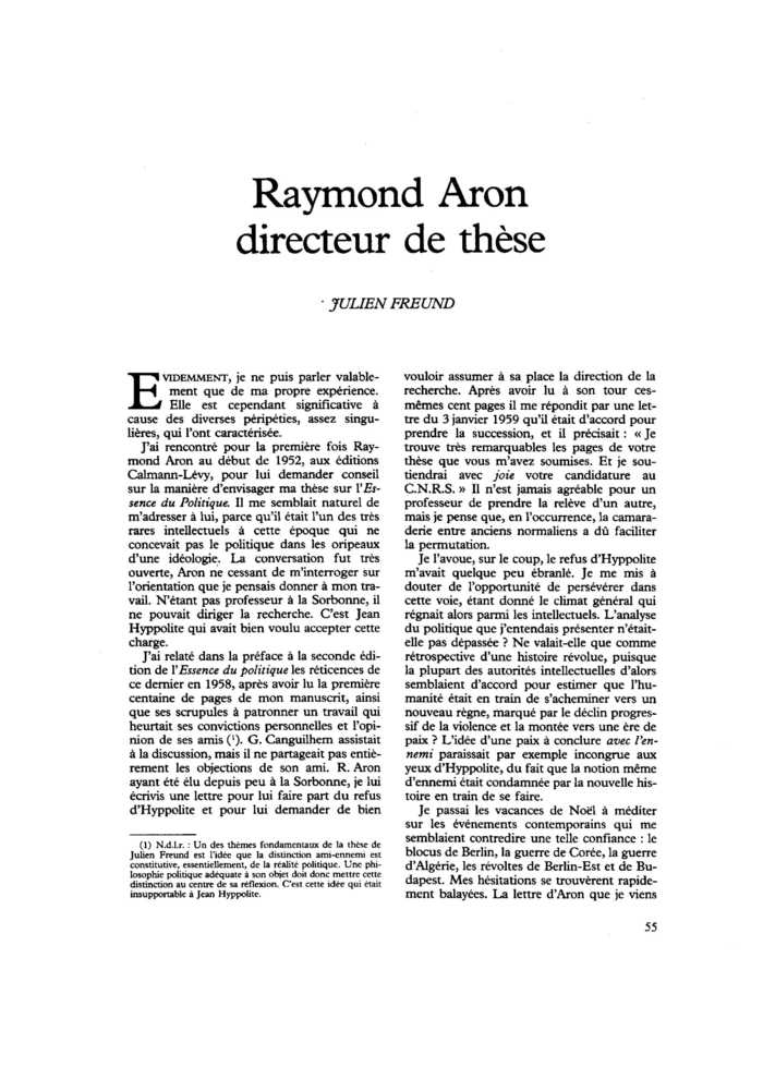 Raymond Aron directeur de thèse
 – page 1