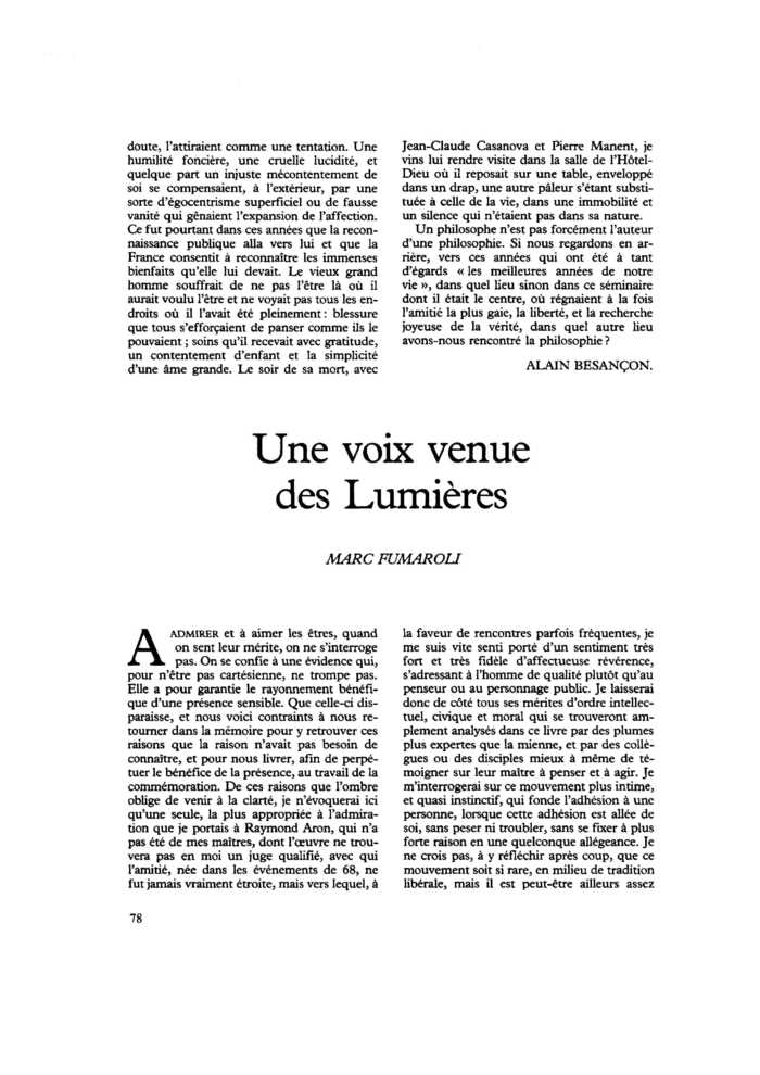 Une voix venue des Lumières
 – page 1