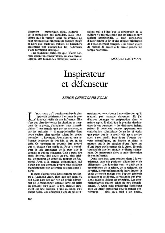 Inspirateur et défenseur
 – page 1
