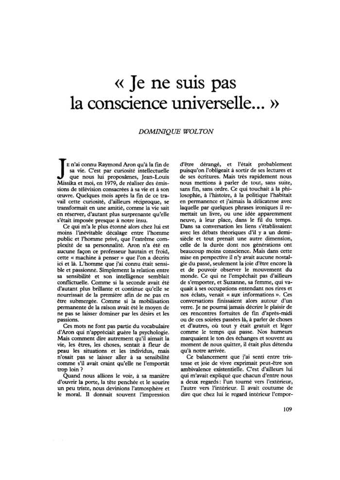 « Je ne suis pas la conscience universelle… »
 – page 1