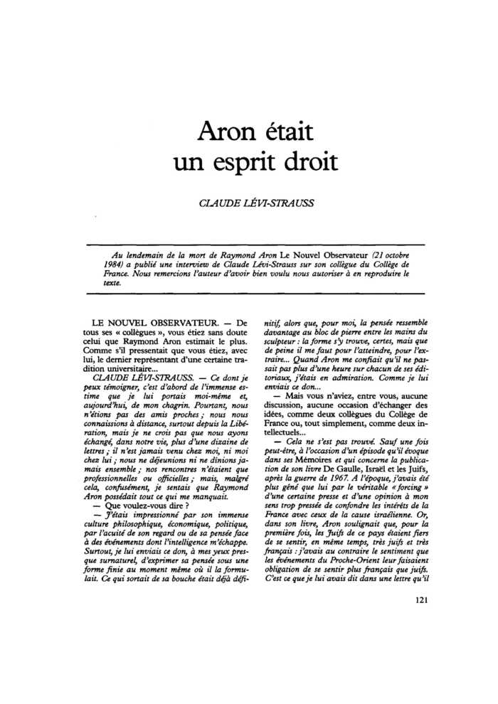 Aron était un esprit droit
 – page 1