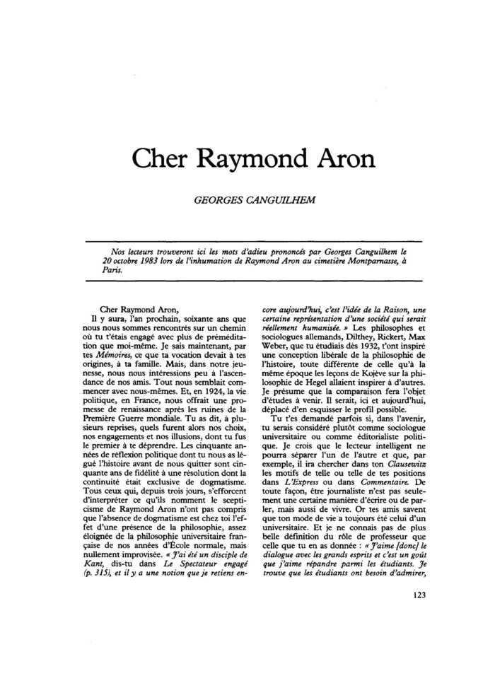 Cher Raymond Aron
 – page 1