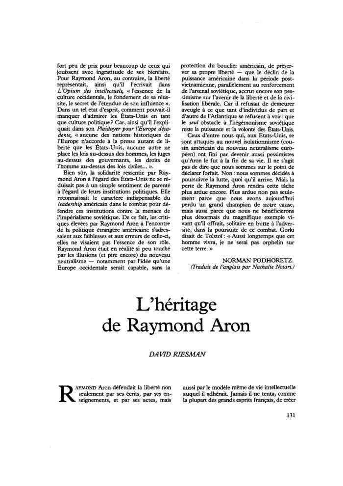 L’héritage de Raymond Aron
 – page 1